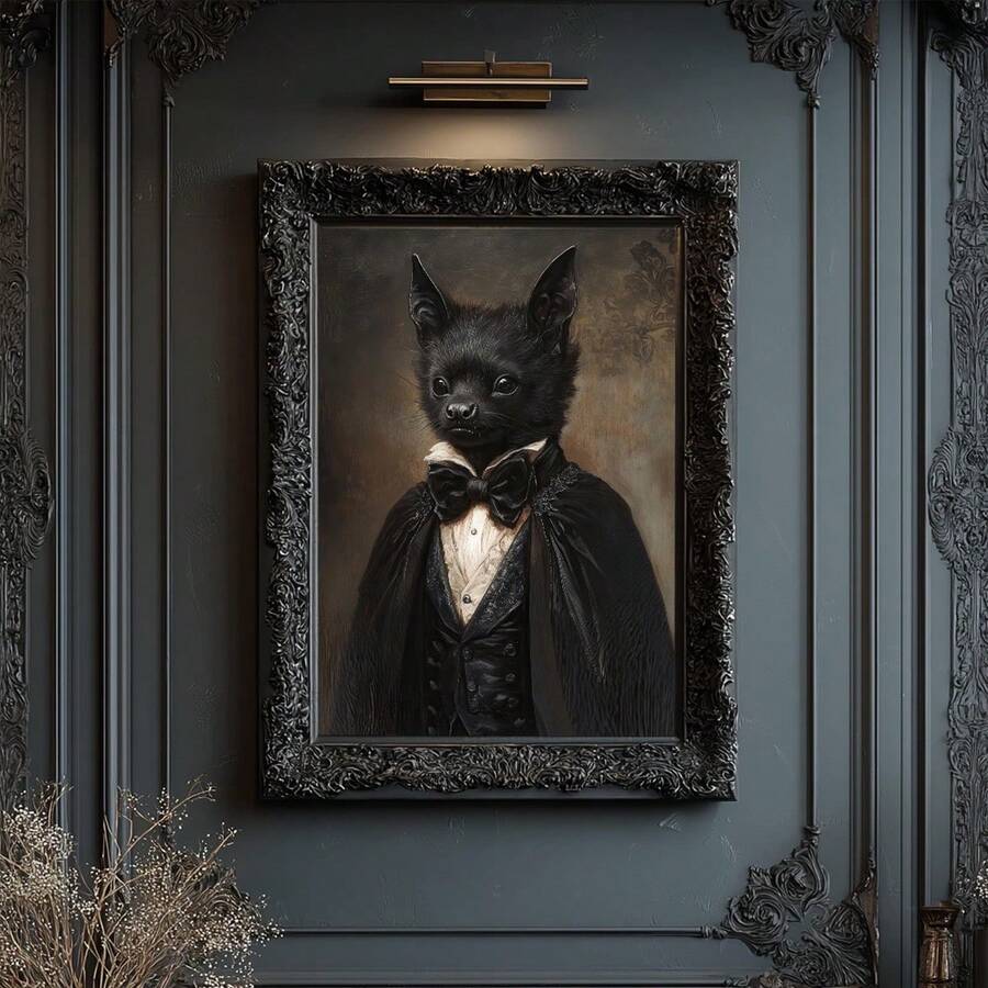 Framed bat gentleman print in library office decor