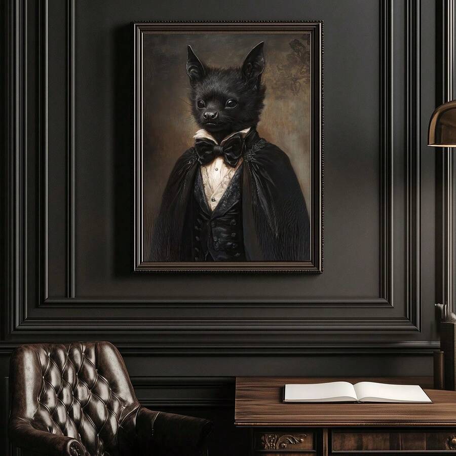 Vintage animal portrait wall art with black cloak