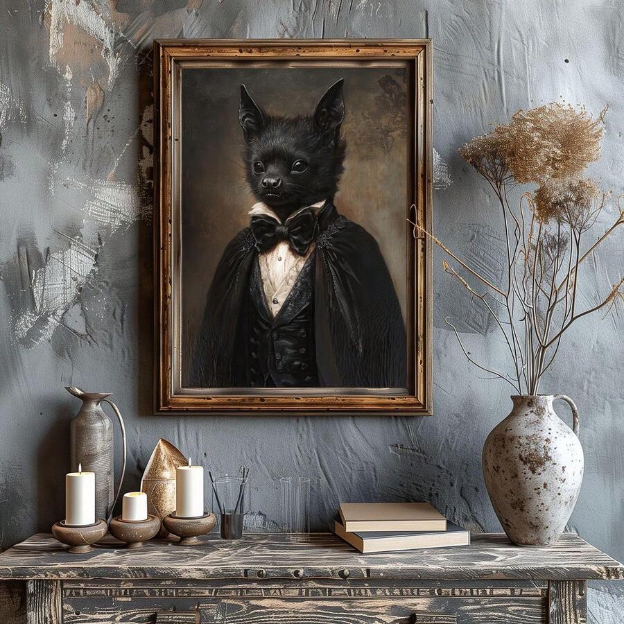Dark academia canvas poster styled with candles and flowers