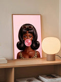 Pink doll portrait canvas print with retro fashion inspired style