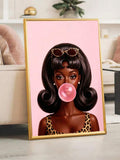 Black-haired bubblegum girl poster in a slim gold frame