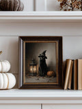 Halloween cat wall art shown in vintage gothic cottage style