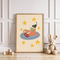 Whimsical bedtime story print in light wood frame