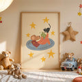 Cute animal poster styled with toys in kids room