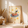 Mouse reading to black cat nursery wall art poster