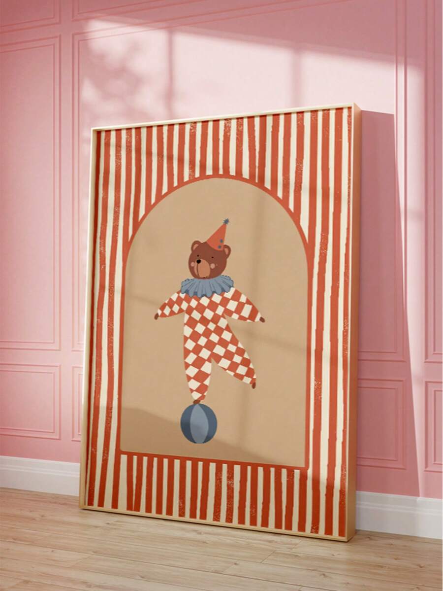 Circus bear canvas side view in a pink paneled room