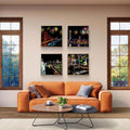 4 piece US city night skyline canvas poster set
