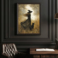 Halloween canvas print with solitary witch black cat and wheat field