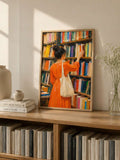 Reading woman canvas wall art for home office study library and book lover decor