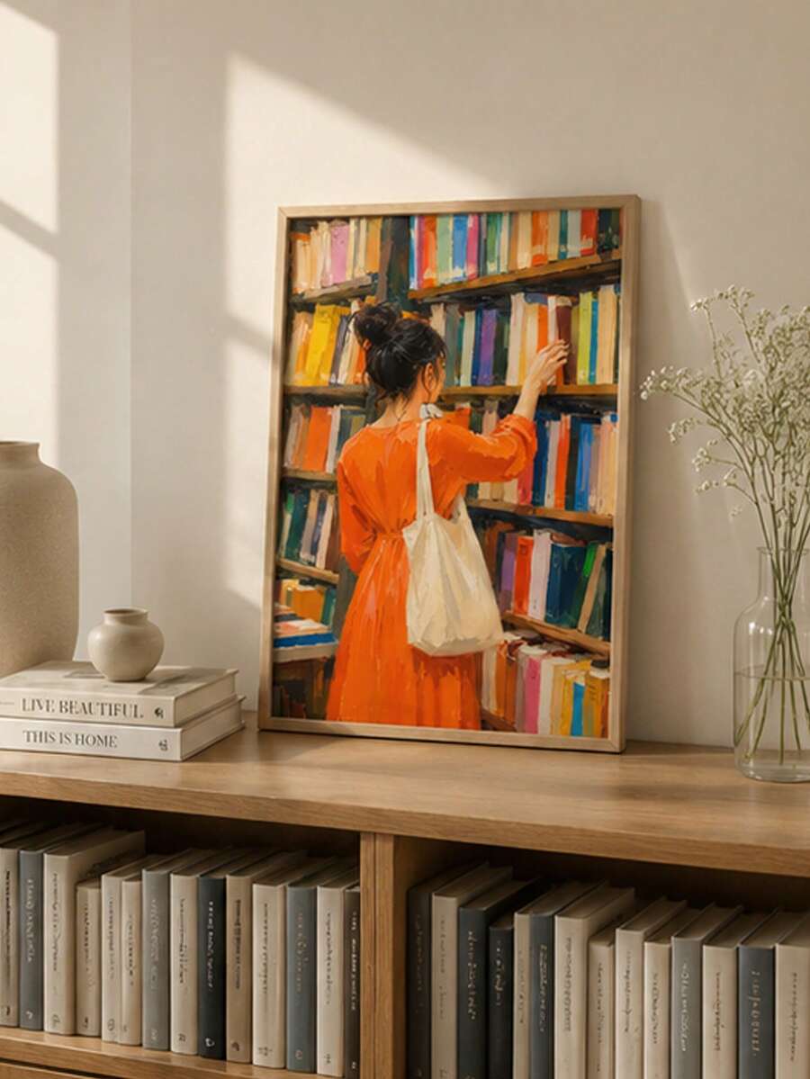 Reading woman canvas wall art for home office study library and book lover decor