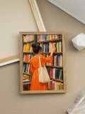 Unframed woman painting poster with bookstore mood and quiet literary wall decor