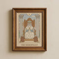 Mystical cat poster preview with boho tarot line art and light wood frame