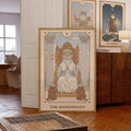 Cat tarot print with Hierophant cat on throne and vintage card design