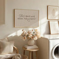 Funny washing sign canvas poster with casual script typography and cozy beige stripe design