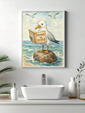 Humorous seagull art for guest bath powder room or beach house wall