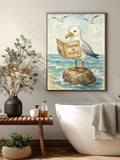 Beach house decor mockup with funny bird poster in wood frame