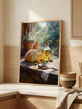 Rustic bread olive oil canvas on wood counter