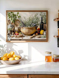 Rustic Italian still life poster above counter