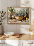 Mediterranean pantry still life poster on tile wall