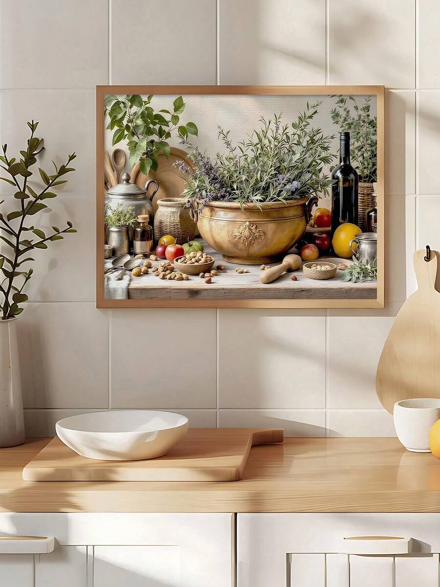 Mediterranean pantry still life poster on tile wall