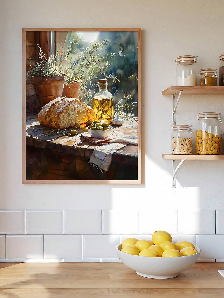 Taste of Italy bread olive oil poster in kitchen