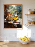 Framed bread and herb kitchen canvas poster