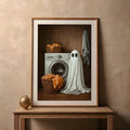 Whimsical ghost poster mockup for laundry room mudroom or seasonal shelf