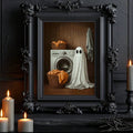 Halloween laundry print preview with warm cottage spooky room style