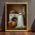 Cute ghost canvas print with towels baskets and retro washing machine