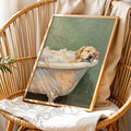 Watercolor dog in clawfoot bathtub canvas poster for bathroom decor