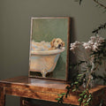 Whimsical watercolor golden retriever print for pet lover gallery wall