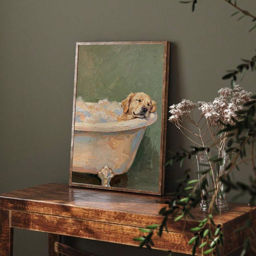 Whimsical watercolor golden retriever print for pet lover gallery wall
