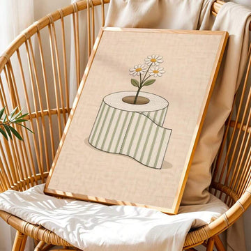 Rustic toilet paper roll with daisy flowers canvas print