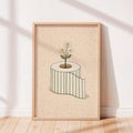 Funny floral bathroom wall art on linen texture background