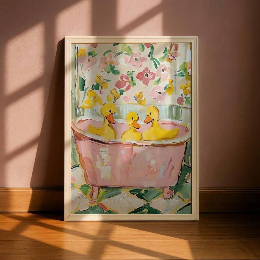 Whimsical rubber duck canvas print for bathroom decor