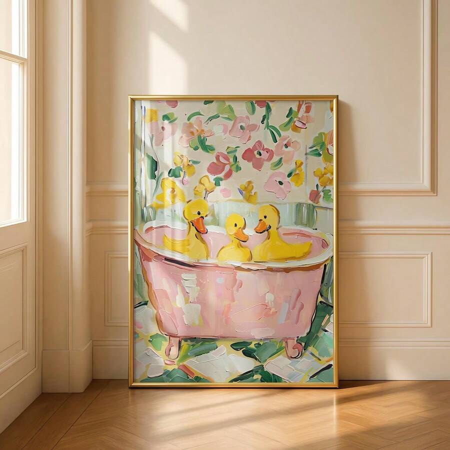 Pastel duck bath print in framed nursery wall art style