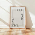 Scandinavian typography print leaning by bright window