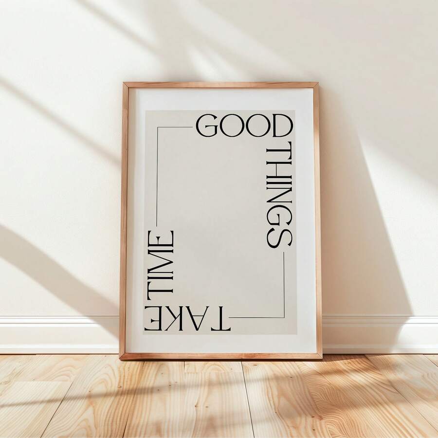 Scandinavian typography print leaning by bright window