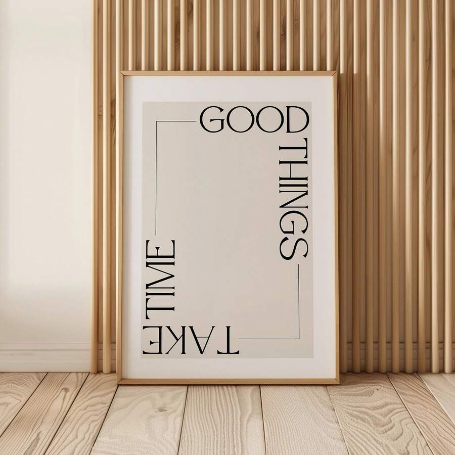 Neutral motivational wall art in light wood frame