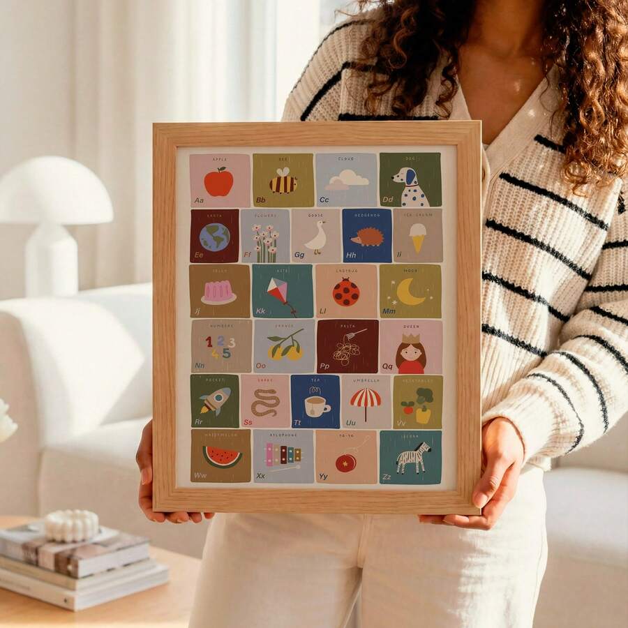 Pastel educational wall print for playroom decor