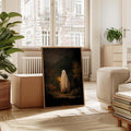 Halloween canvas art mockup with candlelit ghost for dark academia decor