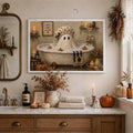 Cute ghost bathroom poster with pumpkins and candles
