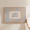 Splish Splash funny bathroom quote canvas wall art with blue striped minimalist design