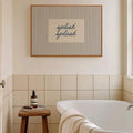 Blue striped bathroom wall art poster for nursery bath powder room and kids room