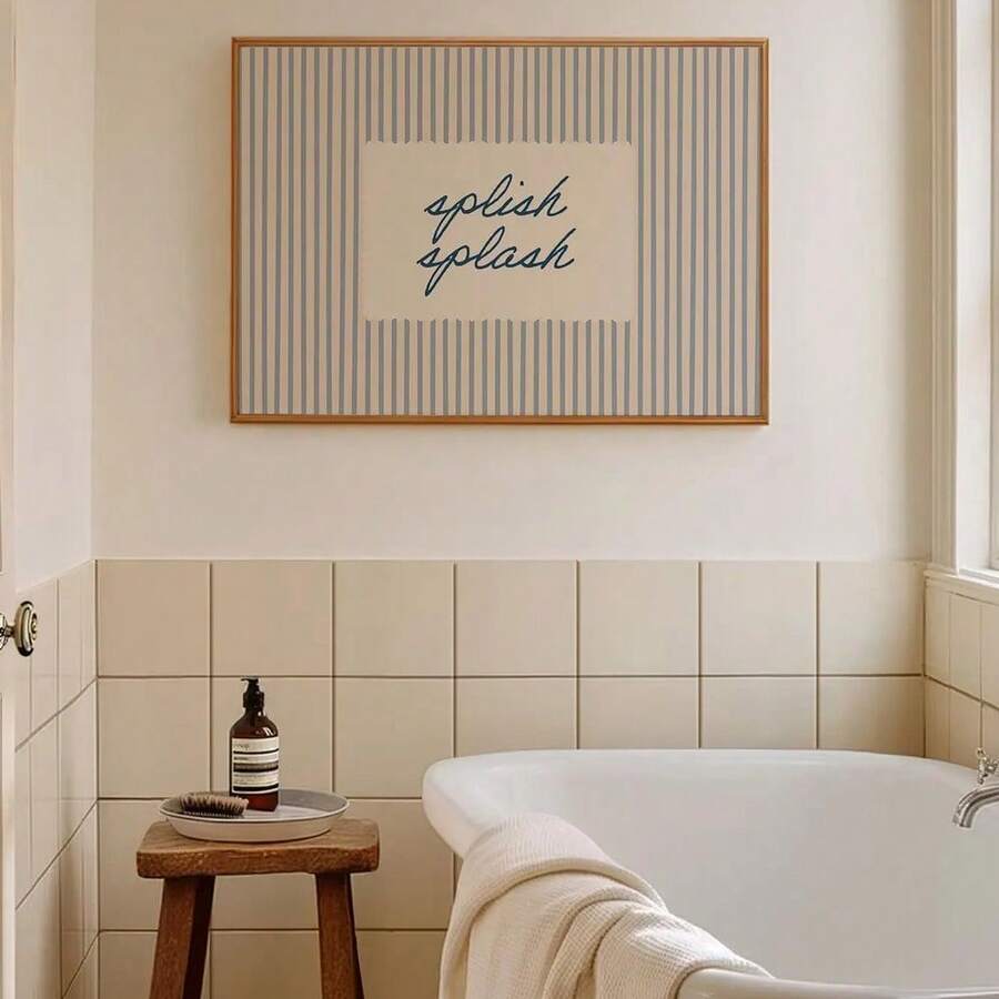 Blue striped bathroom wall art poster for nursery bath powder room and kids room