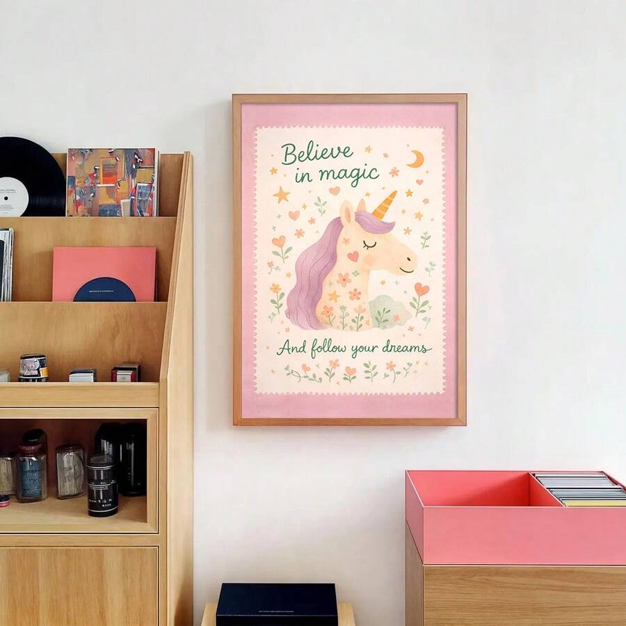 Framed kids room wall art reading Believe in magic