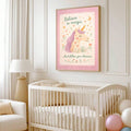 Unicorn nursery quote print above crib with soft pastel decor