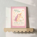 Pastel unicorn quote canvas poster with flowers and crescent moon