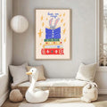 Cute rabbit book illustration canvas print displayed in a child nursery
