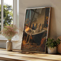 Skeleton bathtub art with black cat candles skulls and autumn flowers